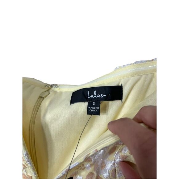 Lulus Favorite Song‎ Yellow Floral Jacquard Off-The Shoulder Mini Dress S NWT - Picture 7 of 12